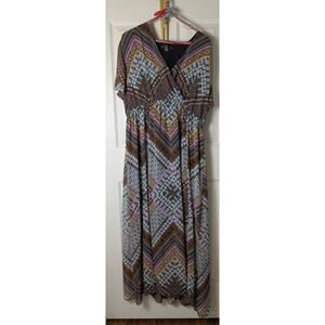 International Concepts 1X Cross Over Bust Maxi Dress Empire Waist Brown Black